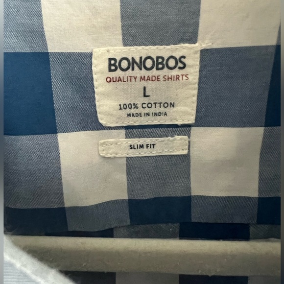 BONOBOS blue gingham button down shirt, slim fit, size Large - Picture 4 of 6